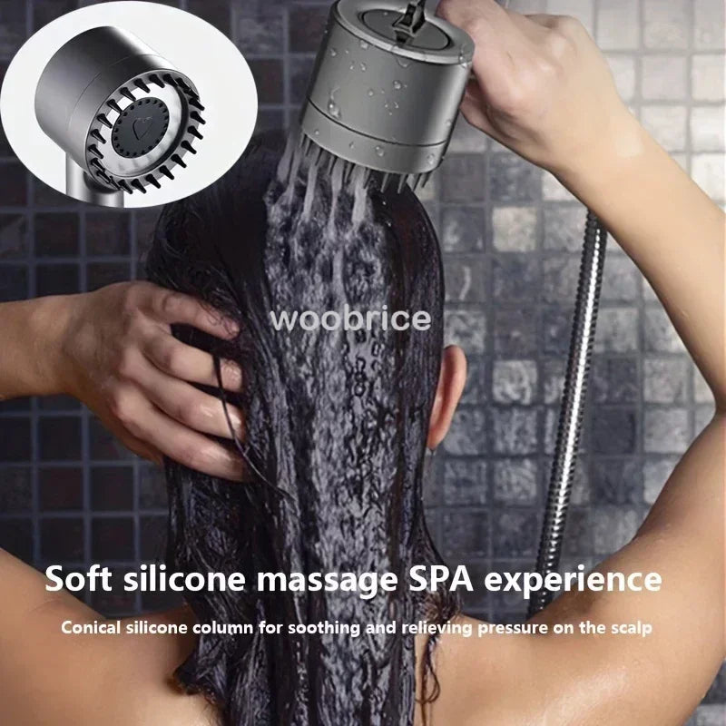 Pommeau de Douche Haute Pression - 3 Modes, Filtre Purifiant, Brosse de Massage Intégrée, Économie d'Eau