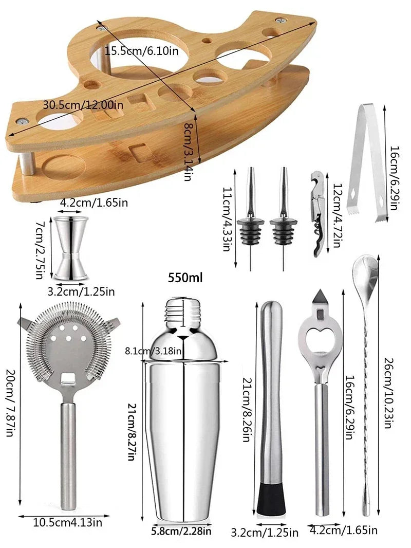Kit Cocktail Shaker en Acier Inoxydable – 1/3/6/9/11 Pièces, Outils de Barman