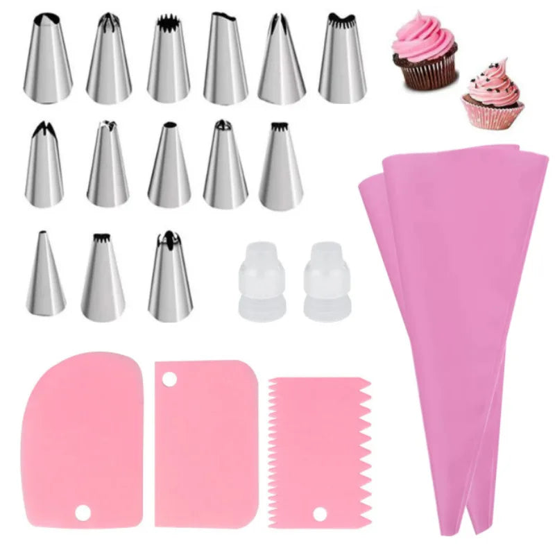 Kit de Décoration de Gâteaux - Sacs à Douille en Silicone Réutilisables + Buses Inox | Outils de Pâtisserie DIY