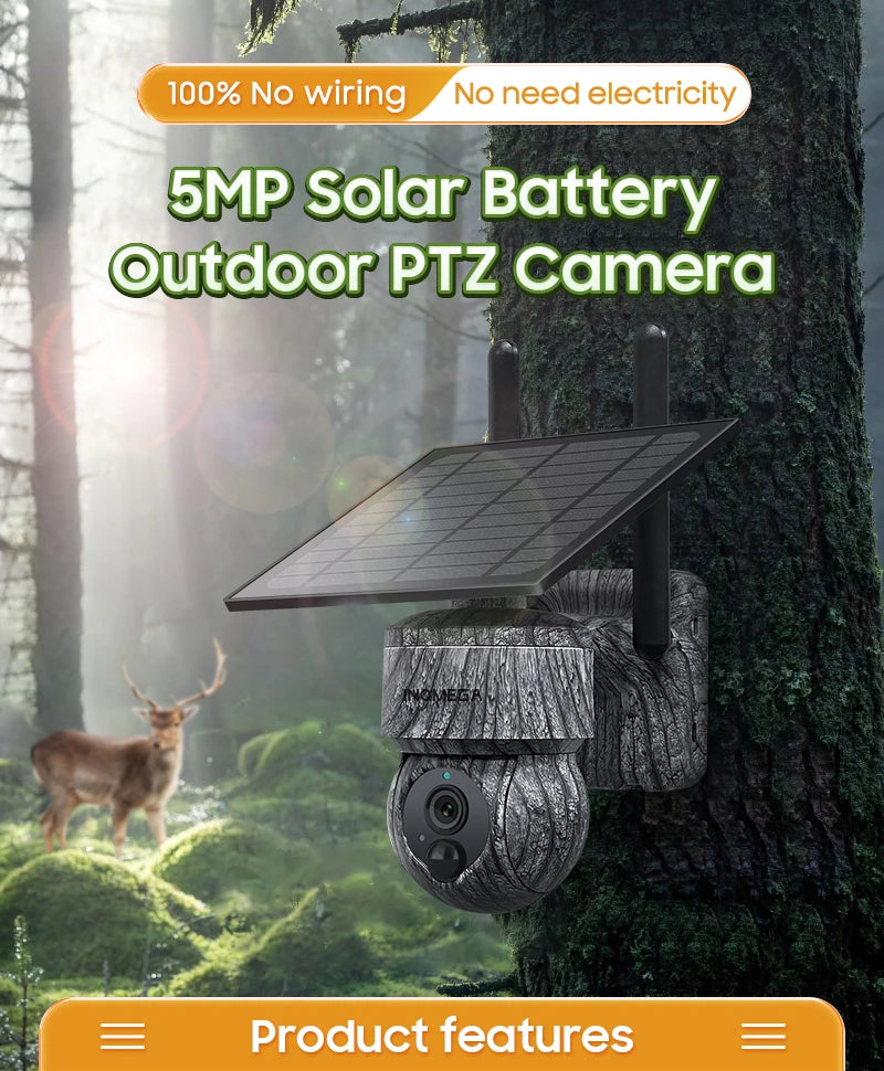 INQMEGA Caméra de Sécurité Solaire PTZ 4G - 5MP/4MP, WiFi Sans Fil, Carte SIM 4G, Audio Bidirectionnel, Surveillance CCTV Extérieure