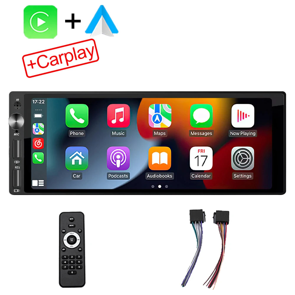 Autoradio 1DIN avec Écran IPS 6.9" - CarPlay & Android Auto, Bluetooth, USB, MP5, Stéréo Multimédia