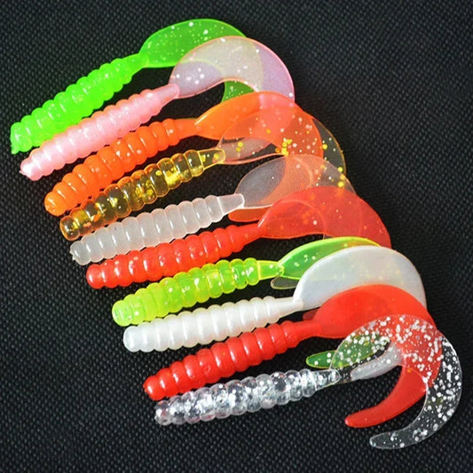 Lot de 10 Leurres Souples pour Jigging - Crevette & Shad, 35mm/55mm, Queue Spirale, Odeur Naturelle, Pêche Carnassier