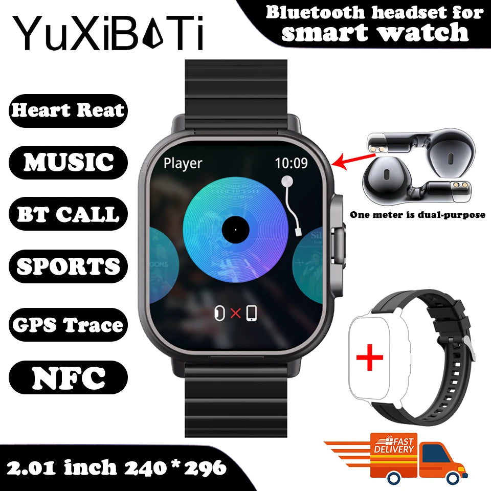 Montre Connectée 2 en 1 avec Écouteurs - Smartwatch Bluetooth 2024 avec Appels, GPS, Moniteur Cardiaque & Lecture de Musique