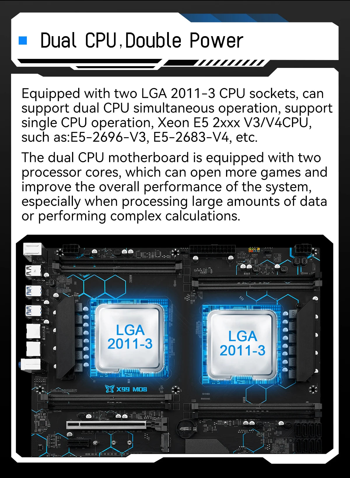 Carte Mère MACHINIST X99 MD8 - LGA 2011-3, Support Dual CPU Xeon V3/V4, DDR4, NVMe M.2, E-ATX