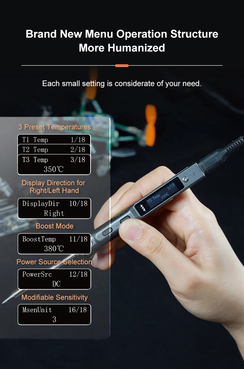 Fer à Souder Intelligent TS101 - 24V 65W, USB-C, Écran OLED, Température Réglable & Programmable (Mise à Niveau du TS100)