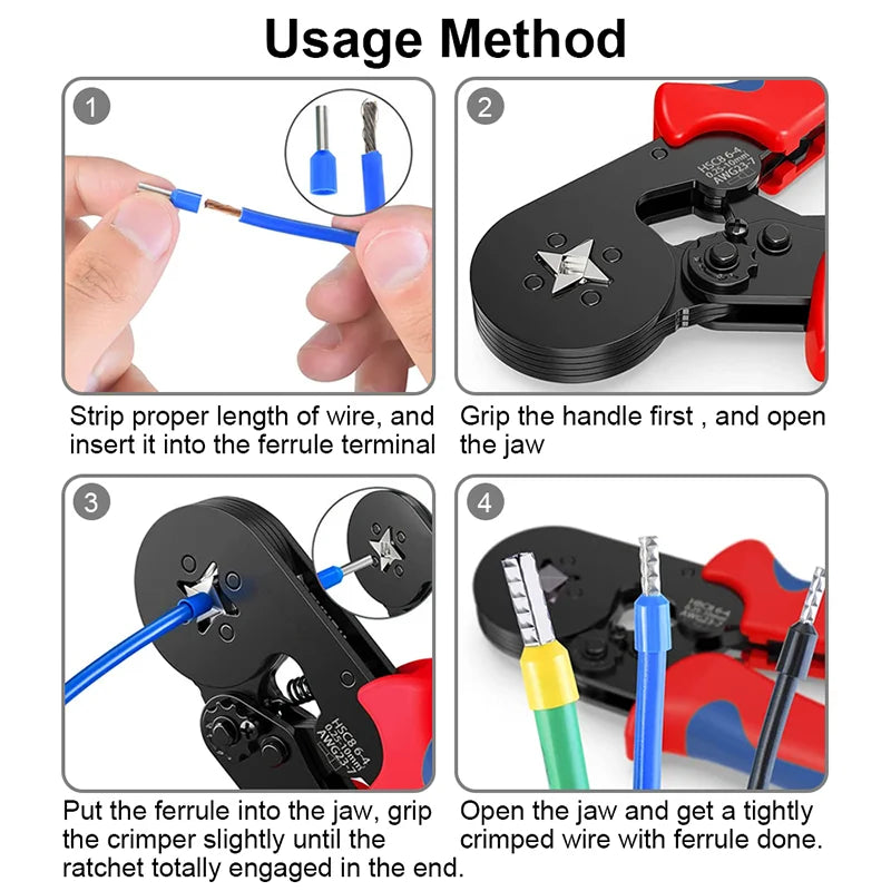 Kit de Pince à Sertir – HSC8 6-4A (0.25-10mm²) pour Cosses et Bornes Électriques