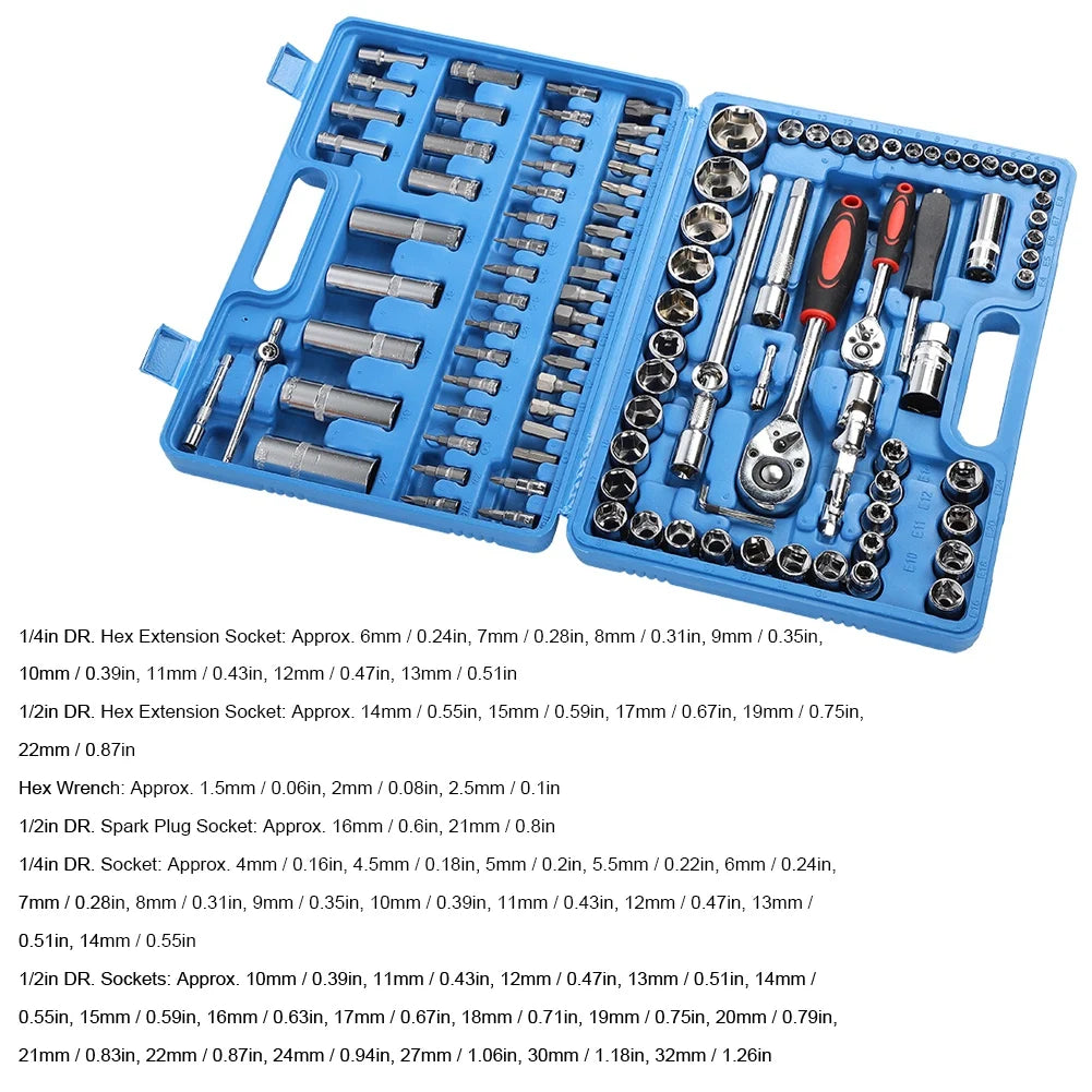 Coffret Clés à Cliquet & Douilles 108 Pièces – Outils de Réparation Auto & Bricolage !