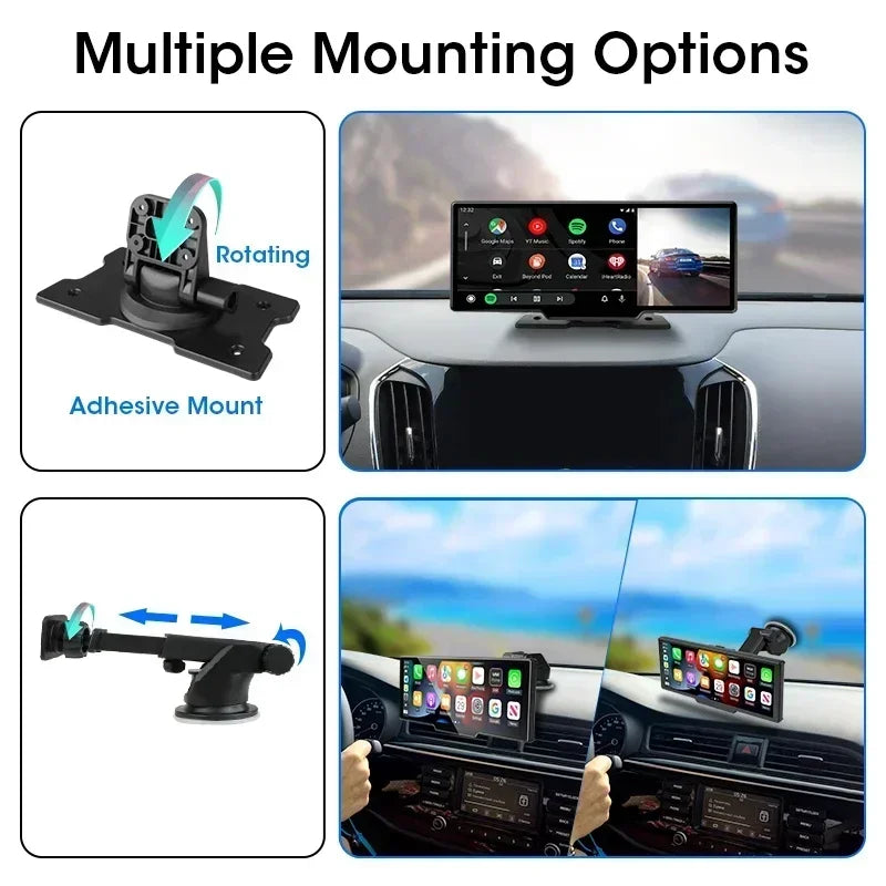 Srnubi 10.26" Dash Cam - Rétroviseur Intelligent avec CarPlay, Android Auto, 4K, DVR Double Caméra, GPS & WiFi