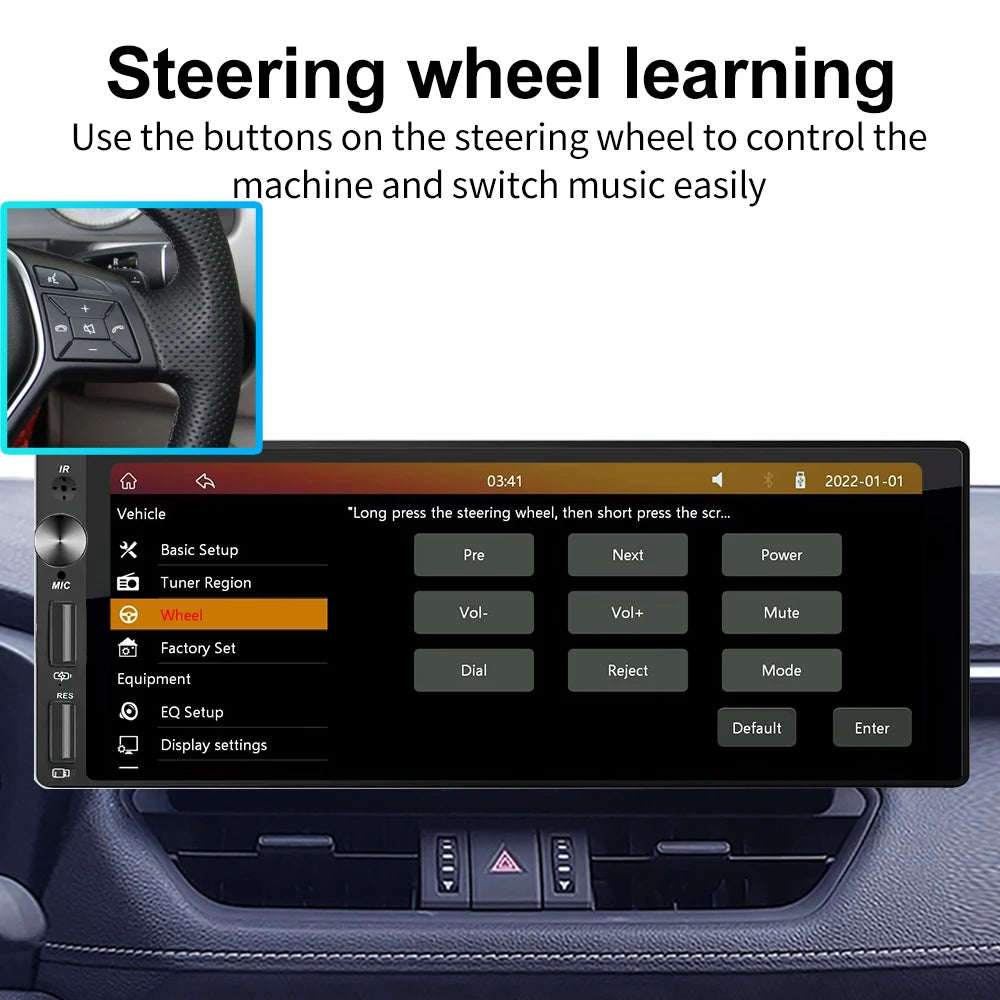 Autoradio 1DIN avec Écran IPS 6.9" - CarPlay & Android Auto, Bluetooth, USB, MP5, Stéréo Multimédia