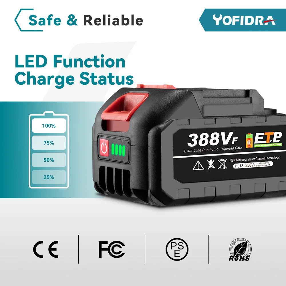 YOFIDRA Nettoyeur Haute Pression 200 Bar - 3500W, Moteur Brushless, Pistolet Pulvérisateur 6-en-1, Compatible Batterie Makita 18V