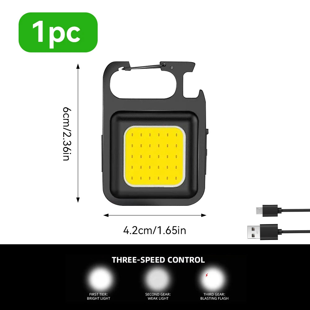 Mini Lampe de Travail COB Porte-clés - Lampe de Poche LED, Lumière d'Urgence, Décapsuleur, Base Magnétique