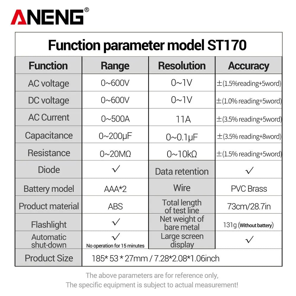 ANENG ST170 Pince Ampèremétrique & Multimètre - Écran HD Rétroéclairé, Testeur Électrique Sans Contact