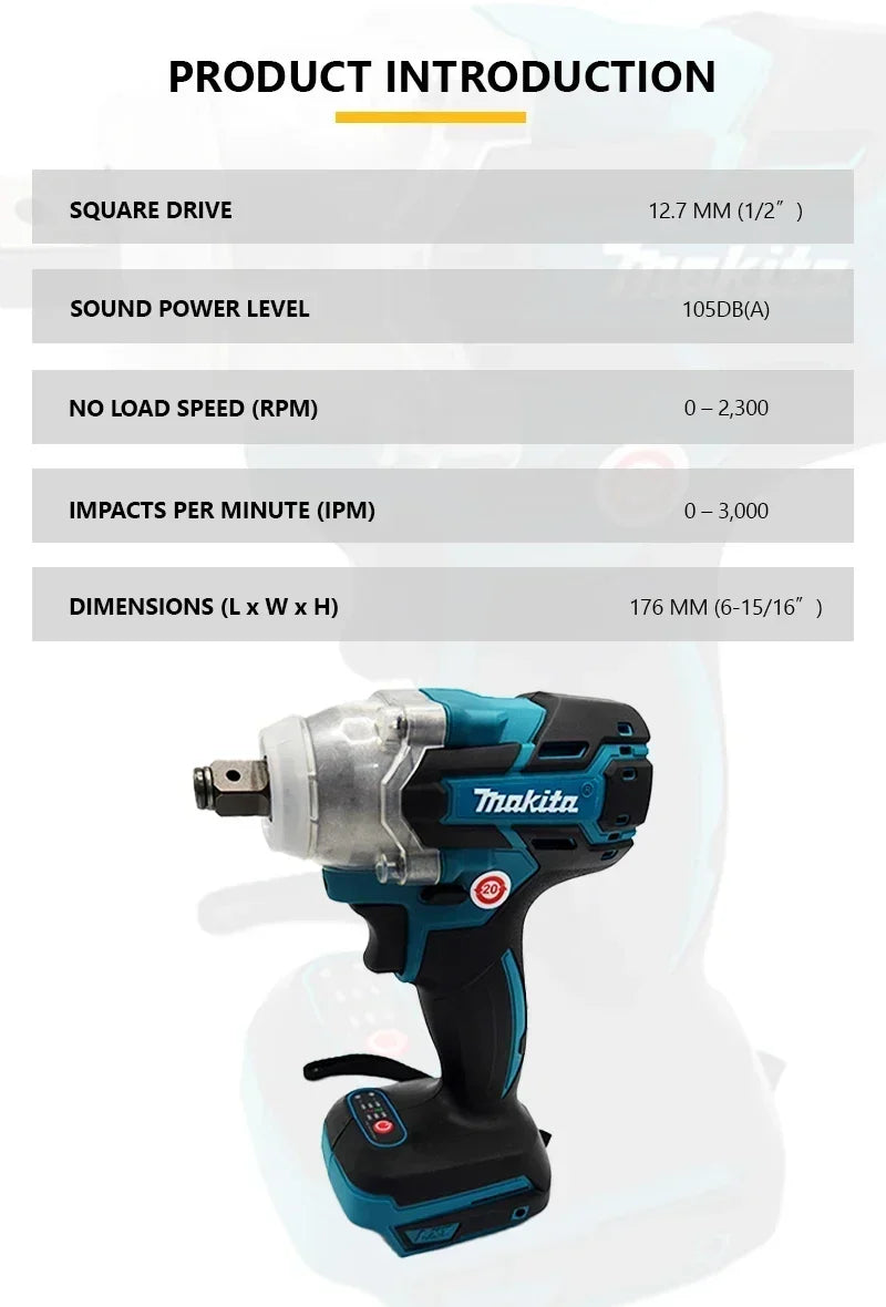 Makita DTW600 - Clé à Chocs Sans Fil 18V, 1/2", Moteur Brushless, 3100 IPM, Outil de Réparation Véhicule & Bricolage