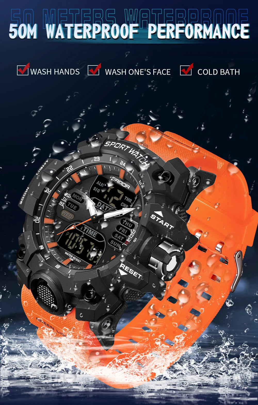 SANDA Luxury G-Style - Montre Électronique Sport Homme, LED, Chronographe Militaire, Étanche 50M