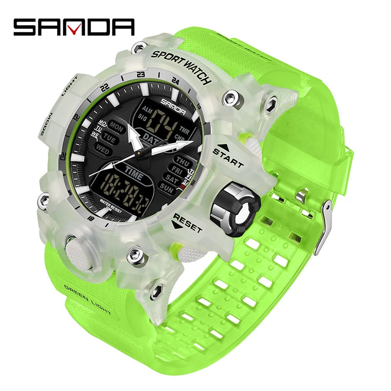 SANDA Luxury G-Style - Montre Électronique Sport Homme, LED, Chronographe Militaire, Étanche 50M