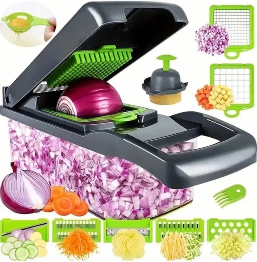 Hachoir Multifonction 14/16 en 1 – Trancheur, Râpe & Coupe-Légumes