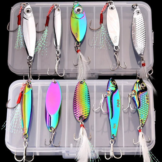 Lot de 5 Leurres Métalliques VIB - 3g/10g/15g, Leurres Durs Coulants pour Pêche en Mer & Eau Douce