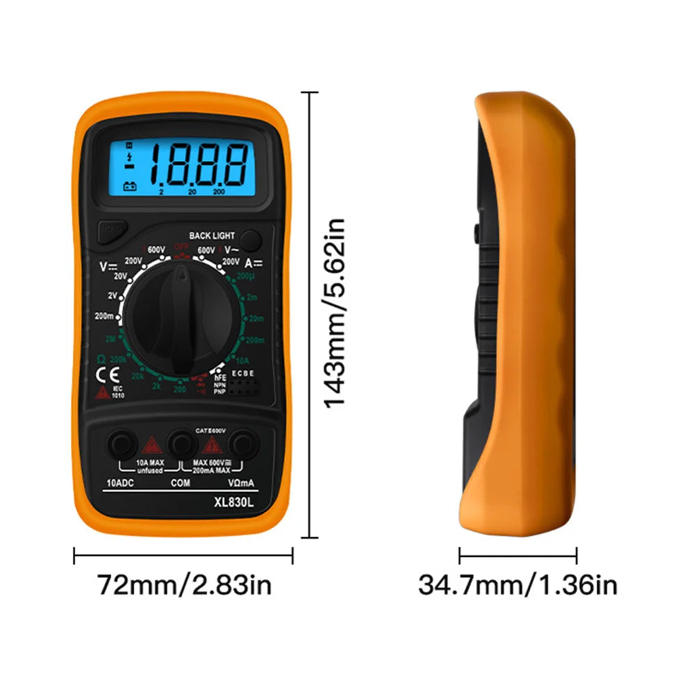 Multimètre numérique portable - LCD rétroéclairé - Testeur AC/DC, Volt, Ohm, Ampère - Neuf