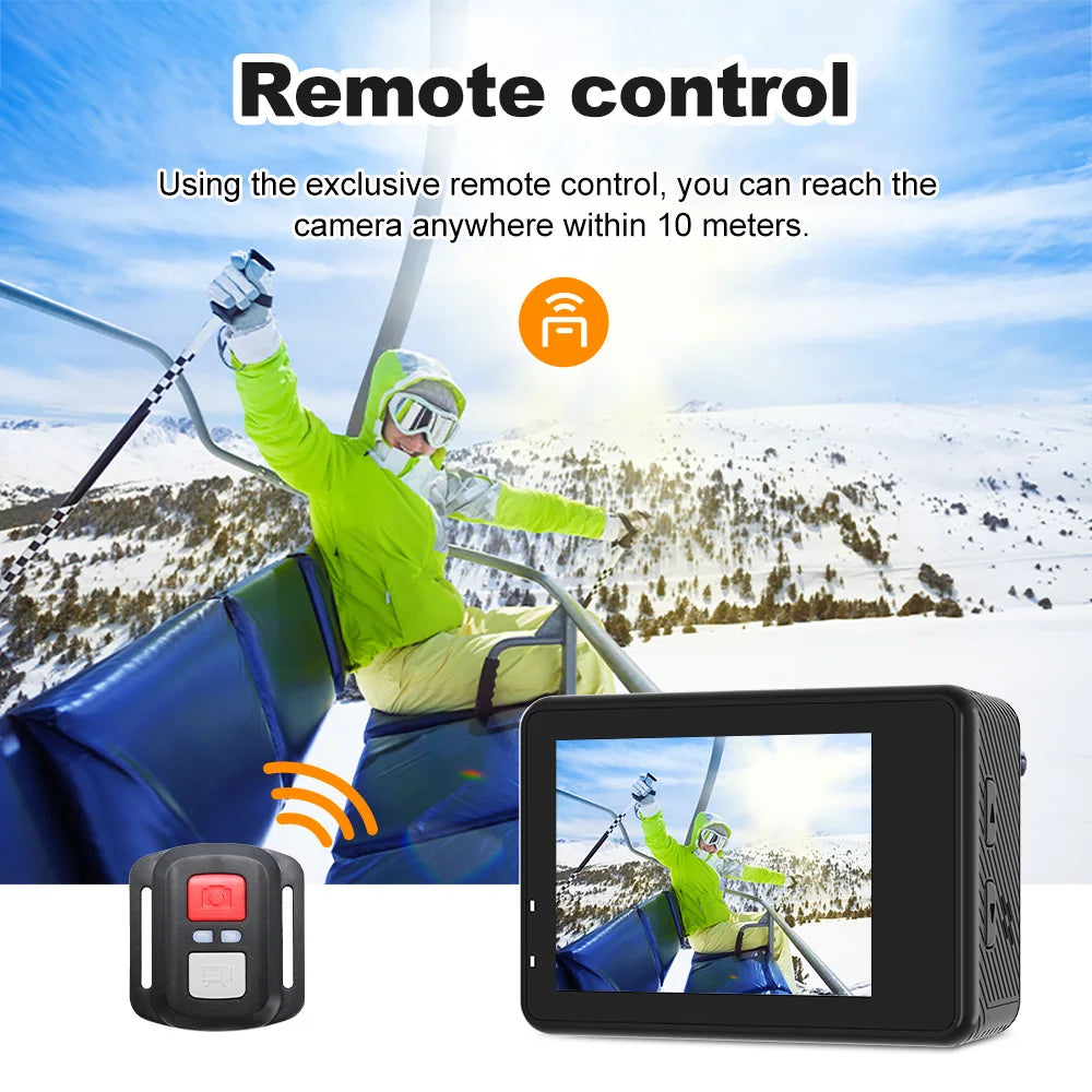 Caméra Sport 5K/4K 60FPS - Double Écran, Stabilisation EIS, Wi-Fi, Étanche 30M, Écran Tactile 2.0", Télécommande