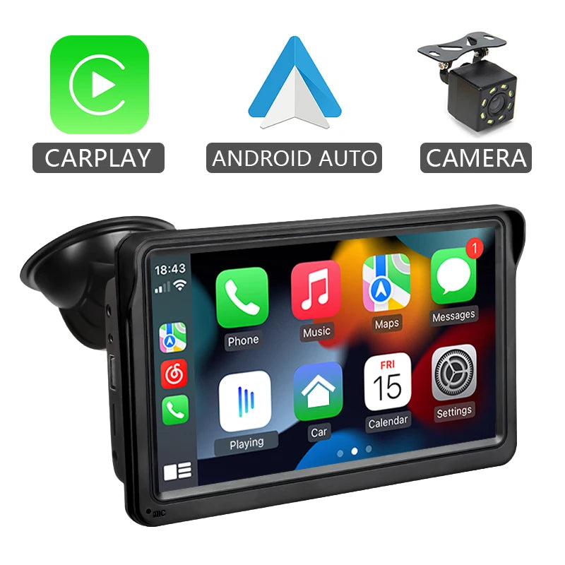 Hippcron Radio de Voiture 7" - Écran Tactile, CarPlay & Android Auto Sans Fil, Lecteur Multimédia Universel