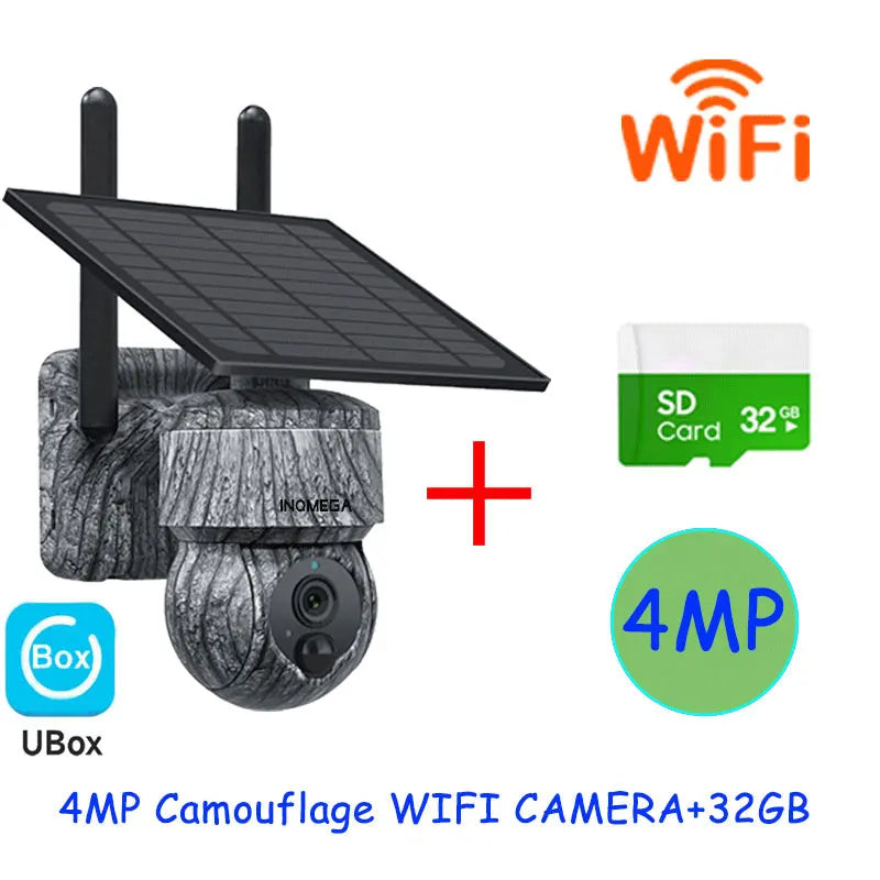 INQMEGA Caméra de Sécurité Solaire PTZ 4G - 5MP/4MP, WiFi Sans Fil, Carte SIM 4G, Audio Bidirectionnel, Surveillance CCTV Extérieure