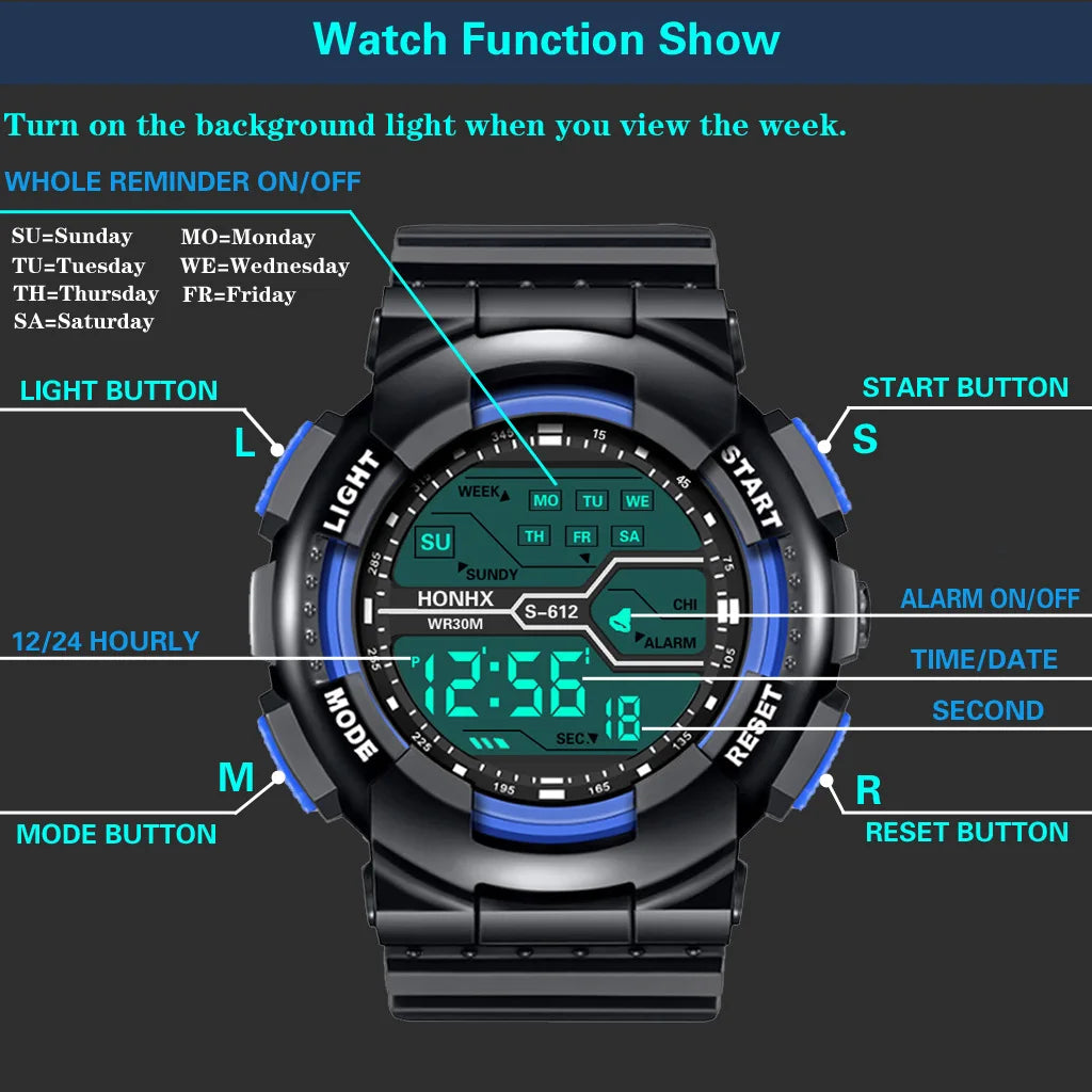 Montre Sport Étanche pour Homme - Grand Écran LED, Multifonction, Affichage Lumineux, Style Militaire