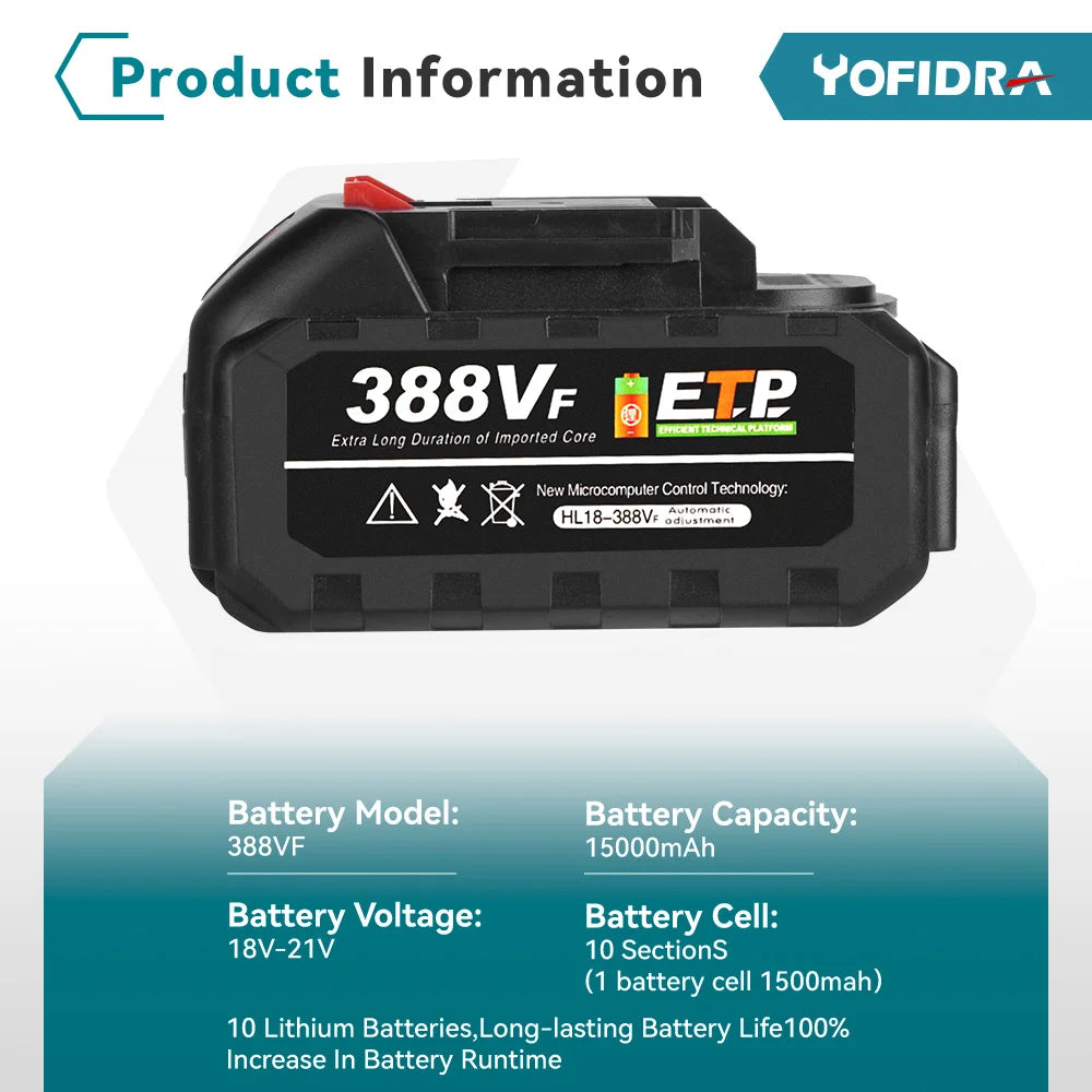 YOFIDRA Nettoyeur Haute Pression 200 Bar - 3500W, Moteur Brushless, Pistolet Pulvérisateur 6-en-1, Compatible Batterie Makita 18V