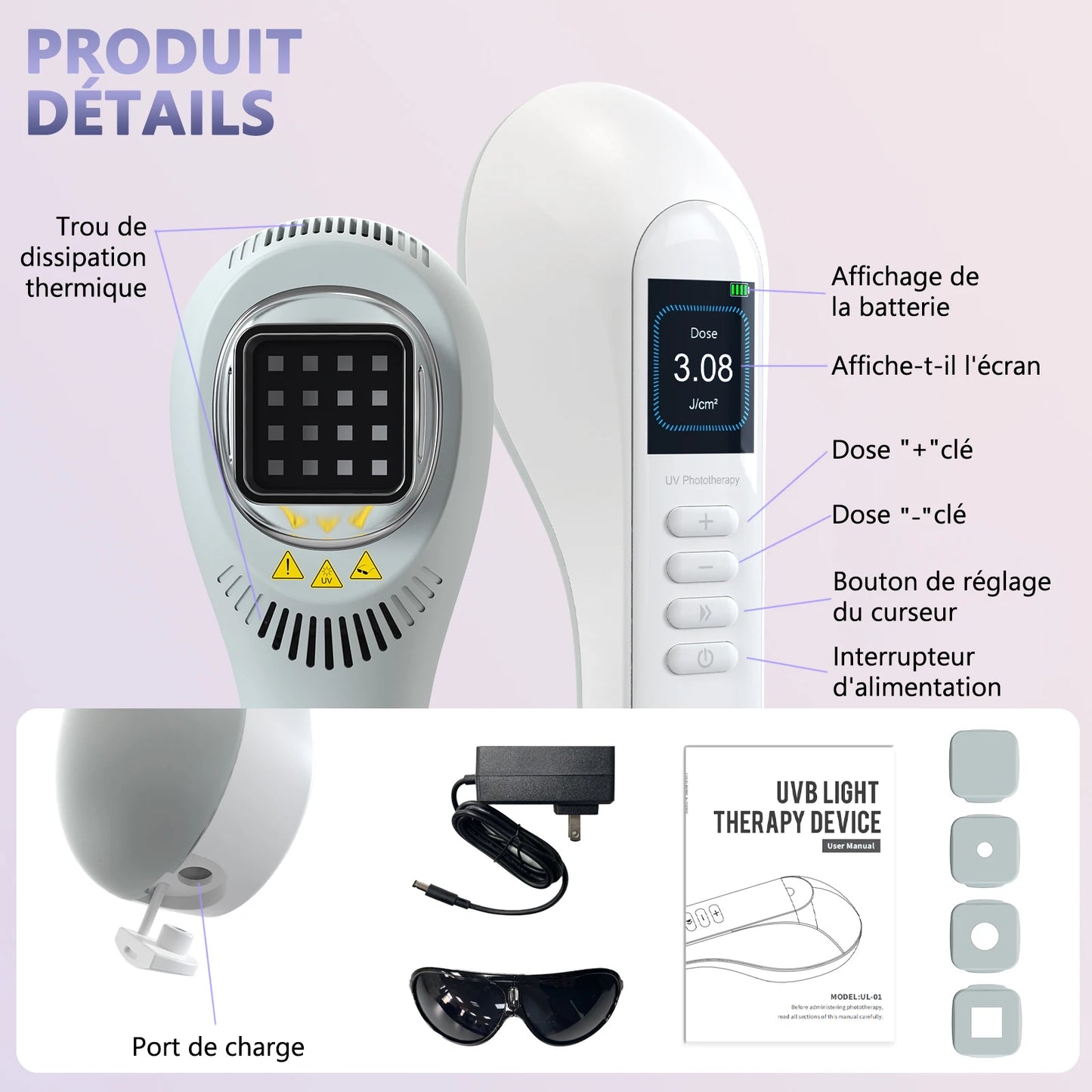 Lampe UVB 308nm pour Vitiligo, Psoriasis, Eczéma – Photothérapie à Domicile