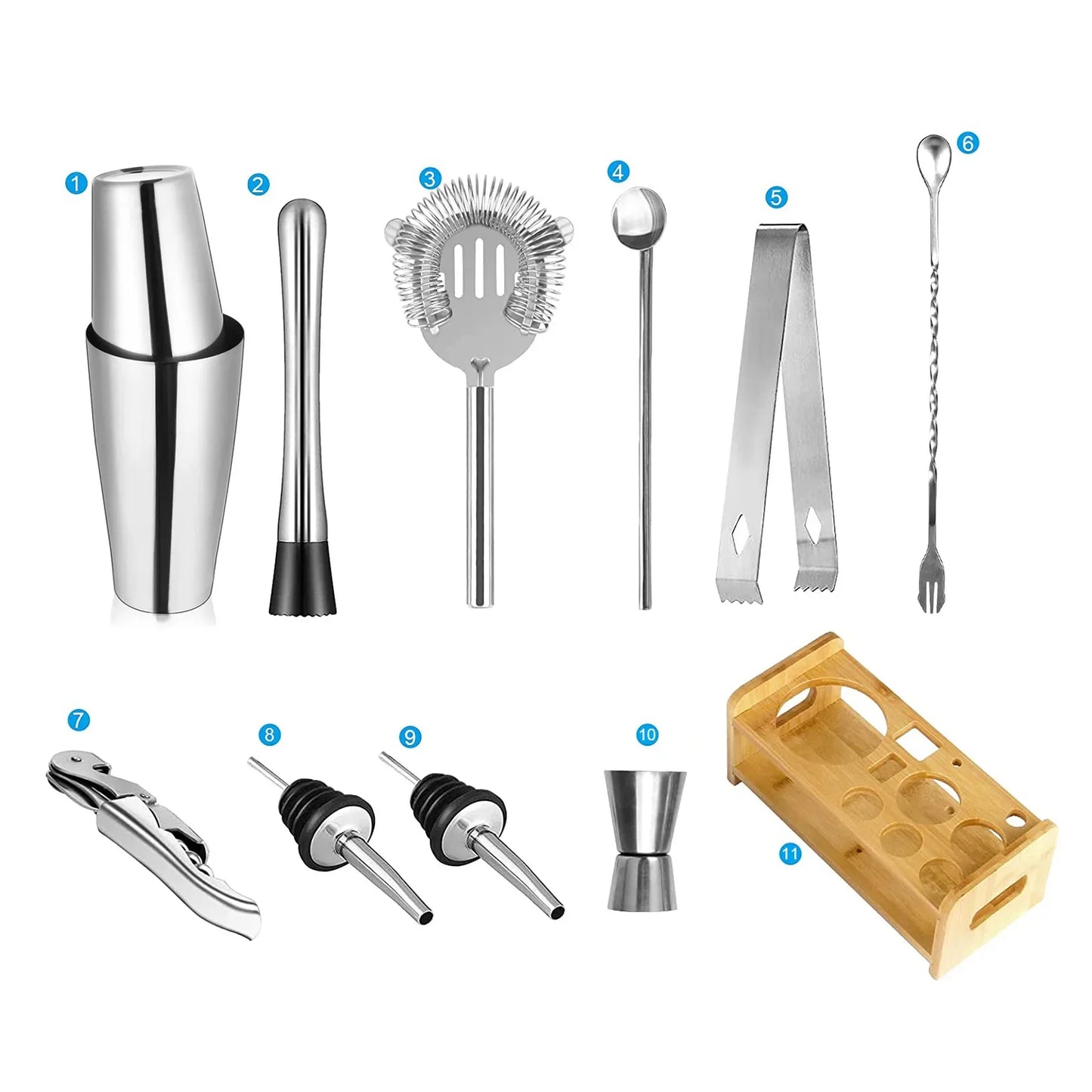 Kit Cocktail Shaker en Acier Inoxydable – 1/3/6/9/11 Pièces, Outils de Barman