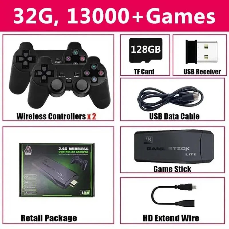 Console de Jeu Rétro 4K HD avec 20 000 Jeux Intégrés - Manettes Sans Fil, Stick TV HDMI, Mini Console Portable