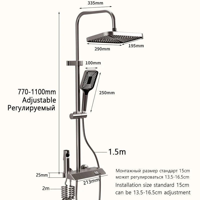 Ensemble de Douche Complet avec Écran LED - Système de Douche Pluie Haute Pression, Robinet Bain/Douche, Mélangeur Eau Chaude & Froide