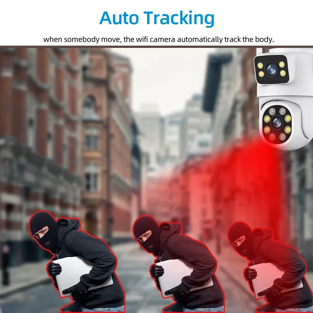 Caméra de Surveillance Tuya 4K 8MP - Double Objectif, PTZ WiFi, AI Tracking, Vision Nocturne, Audio Bidirectionnel, Sécurité Extérieure