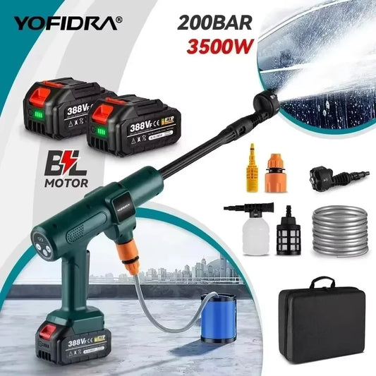 YOFIDRA Nettoyeur Haute Pression 200 Bar - 3500W, Moteur Brushless, Pistolet Pulvérisateur 6-en-1, Compatible Batterie Makita 18V
