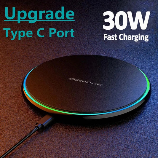 Chargeur Sans Fil 30W - Station de Charge Rapide Induction pour iPhone 15/14/13/12 Pro Max, Samsung S23/S22, Xiaomi, Huawei