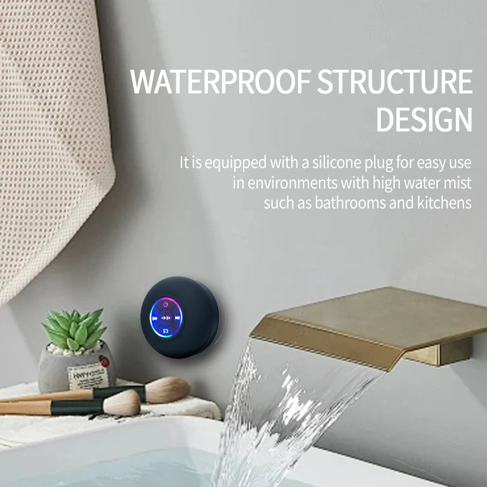 Enceinte Bluetooth Portable Étanche IPX4 - LED, Ventouse Puissante, Son Stéréo Mini, Idéale pour Douche & Extérieur