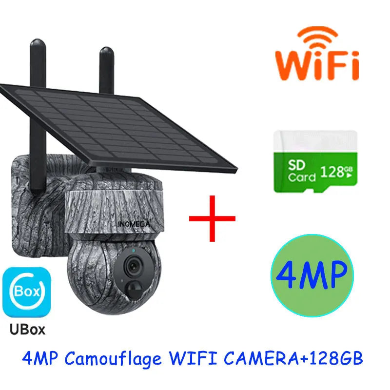 INQMEGA Caméra de Sécurité Solaire PTZ 4G - 5MP/4MP, WiFi Sans Fil, Carte SIM 4G, Audio Bidirectionnel, Surveillance CCTV Extérieure