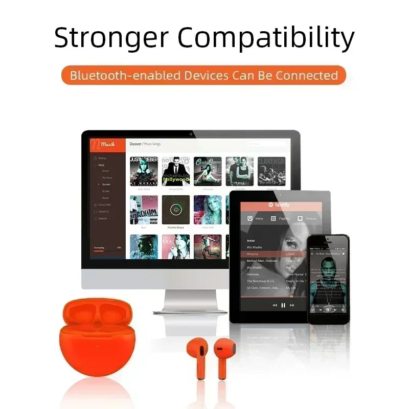 Écouteurs Sans Fil Pro 6 TWS - Bluetooth, Réduction de Bruit, Micro Intégré, Compatibles iPhone & Android