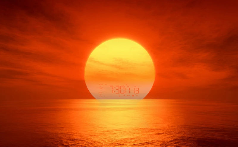 Réveil Lumineux avec Simulation de Lever/Coucher du Soleil - Double Alarme, Radio FM, Veilleuse 7 Couleurs, Sons Naturels & Snooze