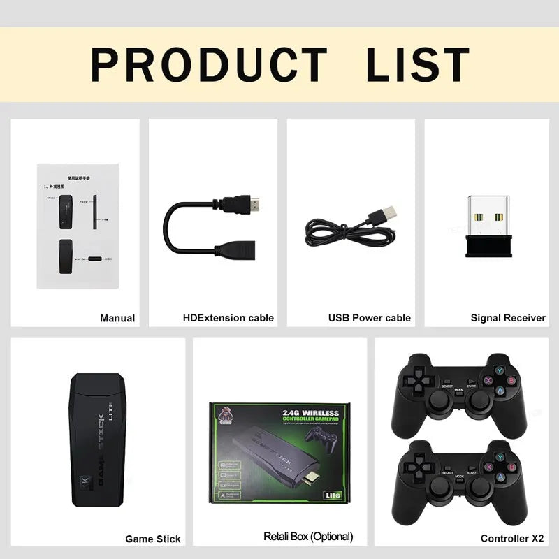 Console de Jeu Rétro 4K HD avec 20 000 Jeux Intégrés - Manettes Sans Fil, Stick TV HDMI, Mini Console Portable