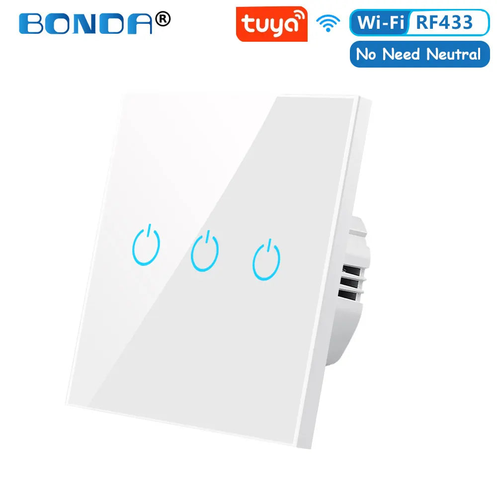 Interrupteur Intelligent BONDA WiFi + RF433 - Sans Fil Neutre, Compatible Alexa, Google Home & Tuya