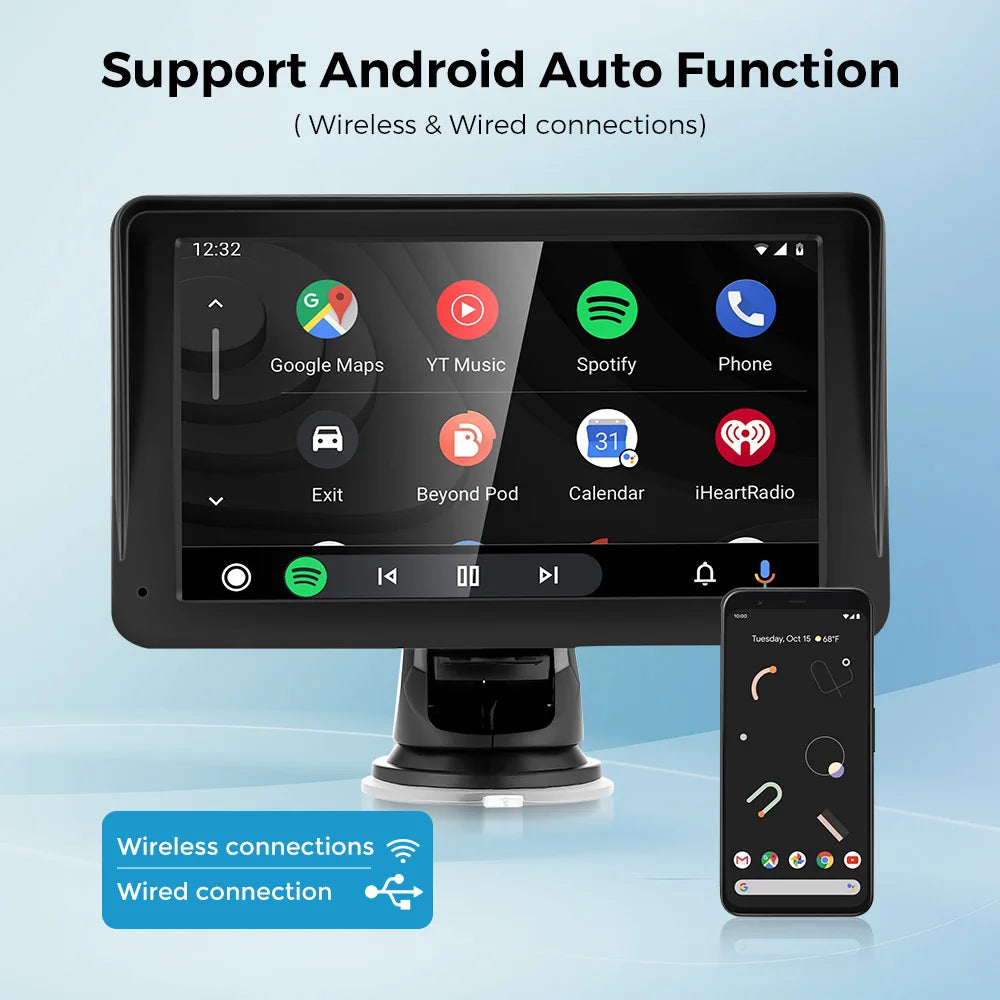 Autoradio Multimédia 2 DIN - Écran Tactile 7", CarPlay & Android Auto Sans Fil, GPS, WiFi, Caméra de Recul, FM