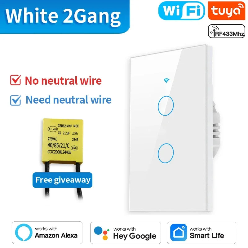 Interrupteur Intelligent TNCE WiFi/Zigbee RF433 - Sans Fil Neutre, Contrôle Tactile & Vocal, Compatible Alexa & Google Home