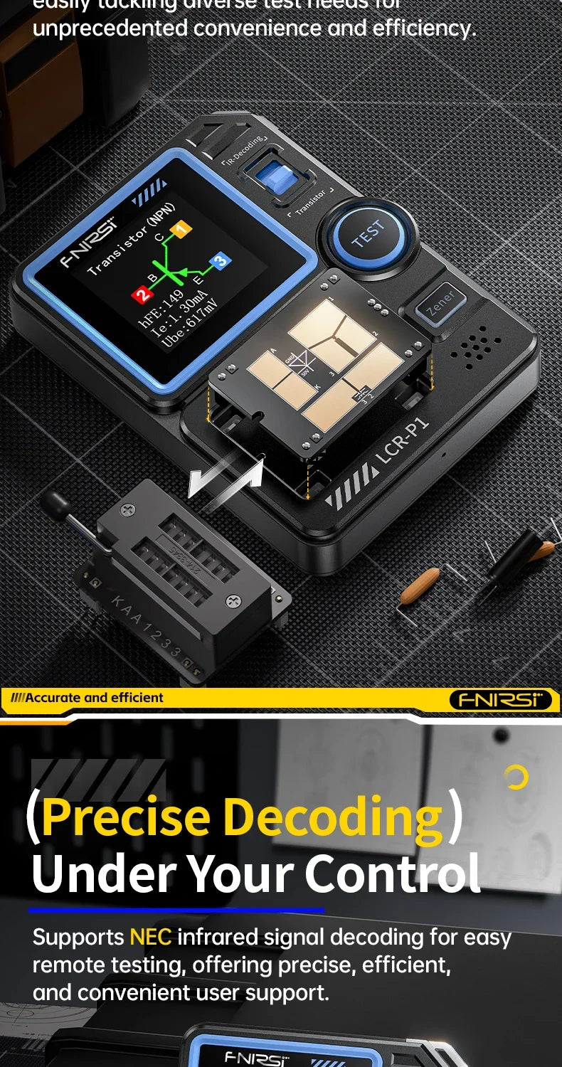 Testeur Multifonction FNIRSI LCR-P1 – Mesure des Transistors, Diodes, Capacitance, Résistance, LCR et ESR