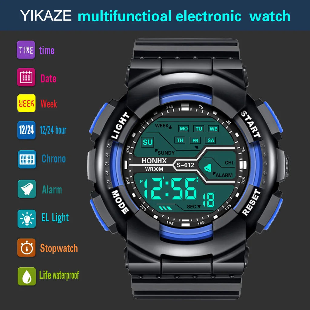 Montre Sport Étanche pour Homme - Grand Écran LED, Multifonction, Affichage Lumineux, Style Militaire