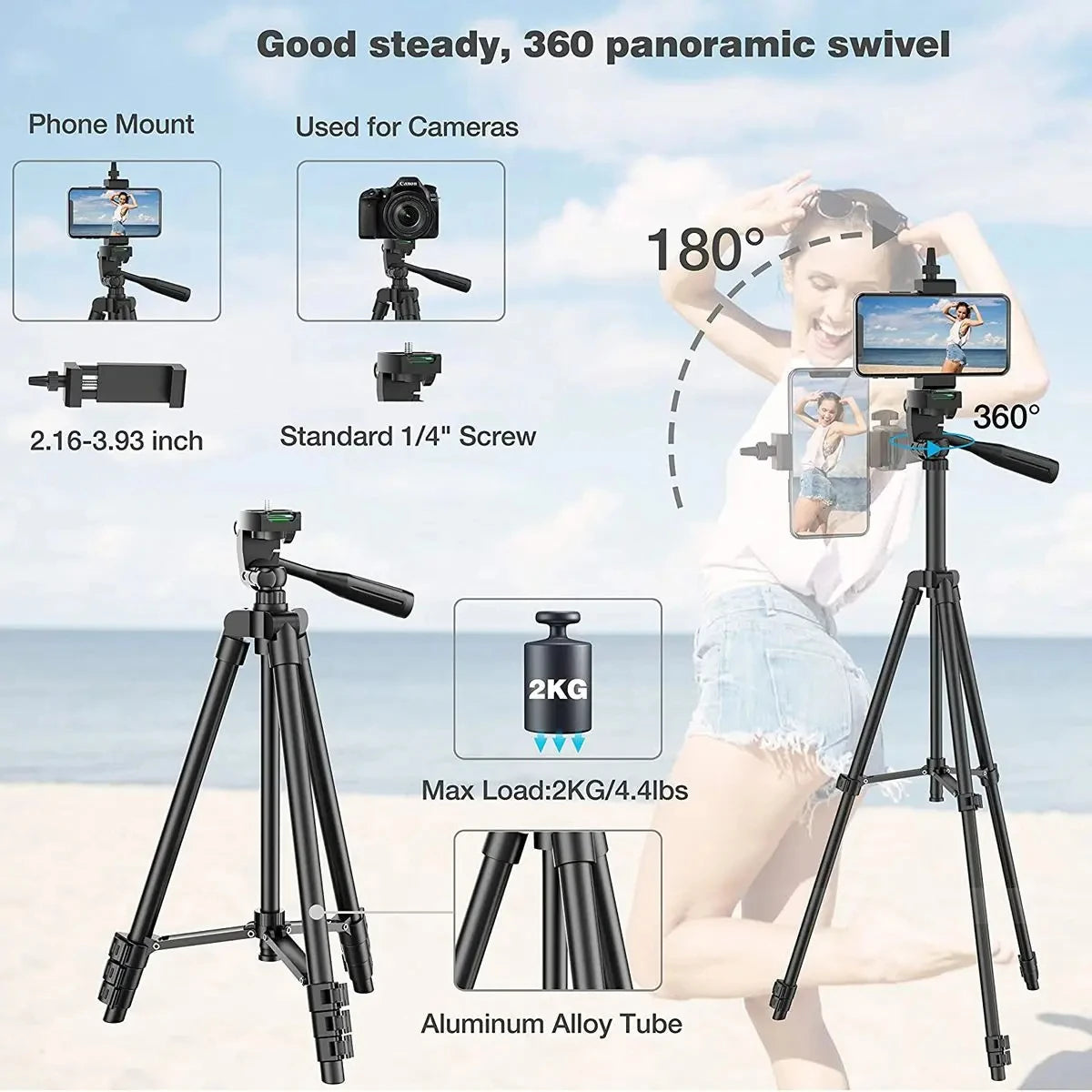 Trépied Universel 100cm pour Smartphone & Caméra - Support Vidéo avec Télécommande Bluetooth