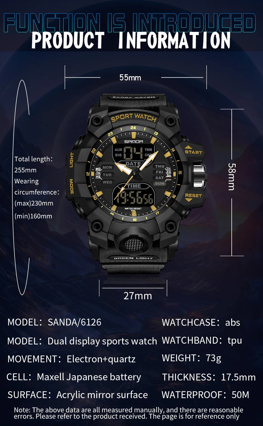 SANDA Luxury G-Style - Montre Électronique Sport Homme, LED, Chronographe Militaire, Étanche 50M