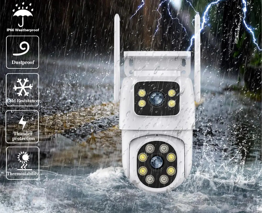 Caméra de Surveillance Tuya 4K 8MP - Double Objectif, PTZ WiFi, AI Tracking, Vision Nocturne, Audio Bidirectionnel, Sécurité Extérieure