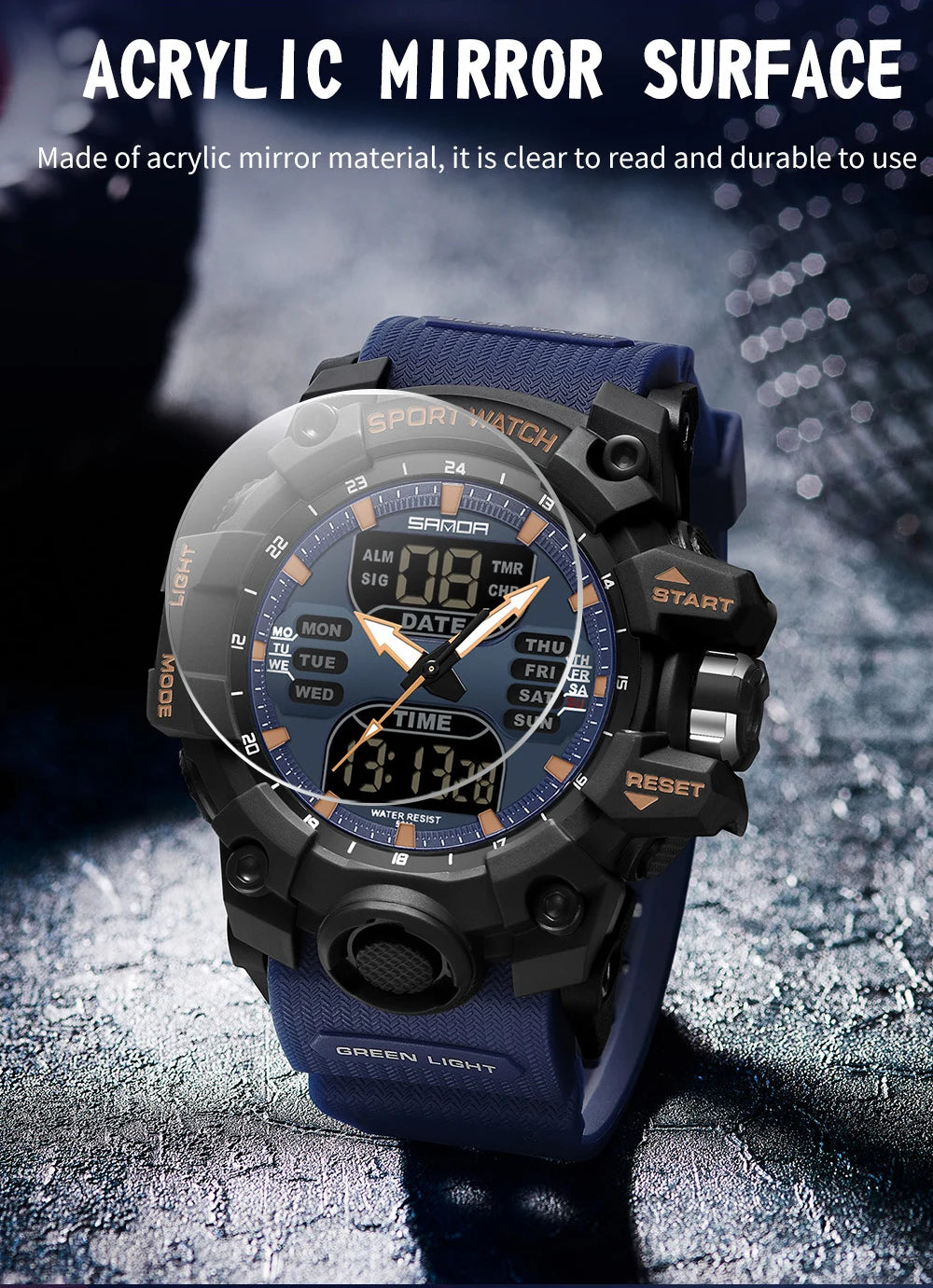 SANDA Luxury G-Style - Montre Électronique Sport Homme, LED, Chronographe Militaire, Étanche 50M