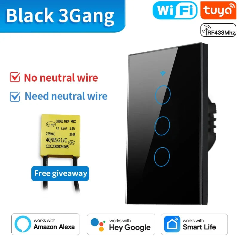 Interrupteur Intelligent TNCE WiFi/Zigbee RF433 - Sans Fil Neutre, Contrôle Tactile & Vocal, Compatible Alexa & Google Home