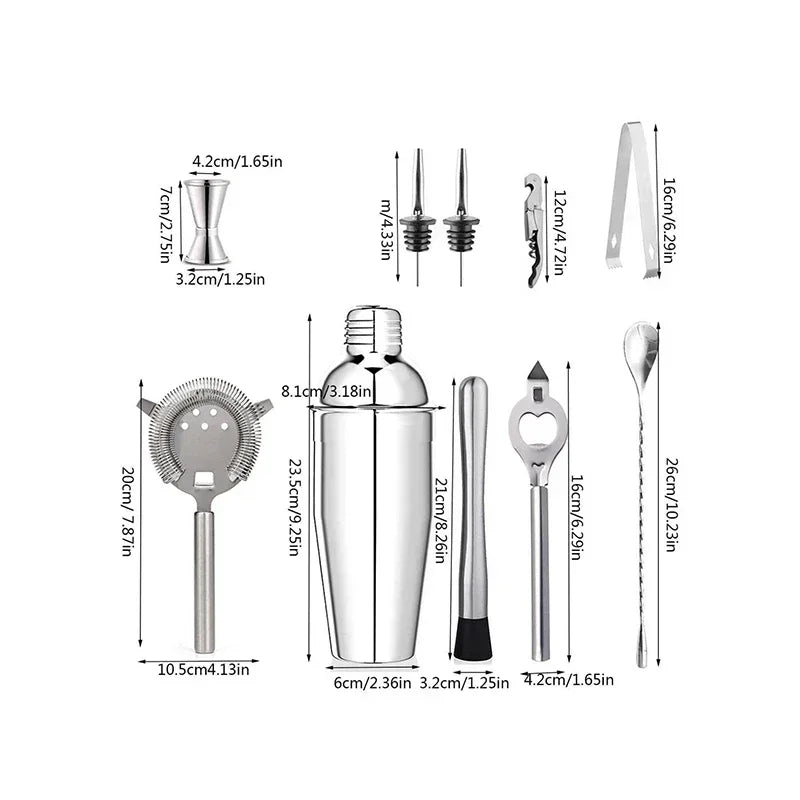 Kit Cocktail Shaker en Acier Inoxydable – 1/3/6/9/11 Pièces, Outils de Barman